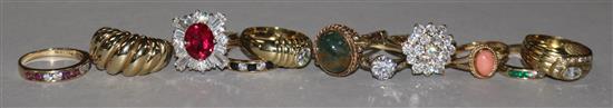 Eleven assorted 9ct gold and gem set dress rings.
